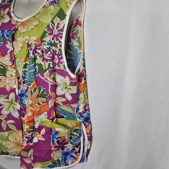 Womens CW Classics Purple Floral Sleeveless Pearl Snap Front Pockets Tank Top 1X - Picture 4 of 7